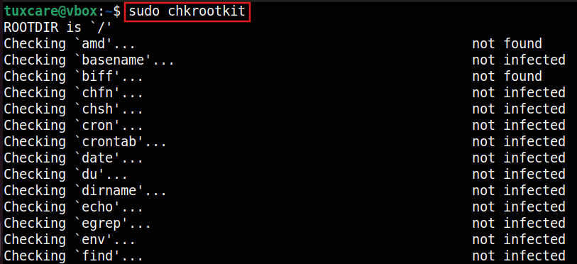 chkrootkit command output