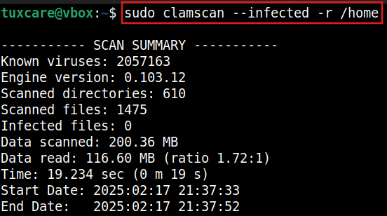 clamav scan output