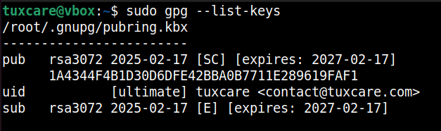 gnupg list keys command