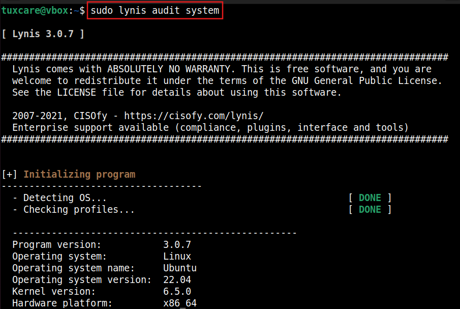 lynis command output