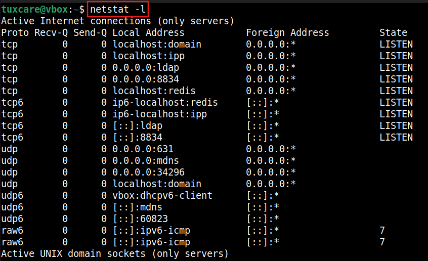 netstat listening ports only