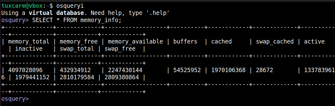 osquery memory info command