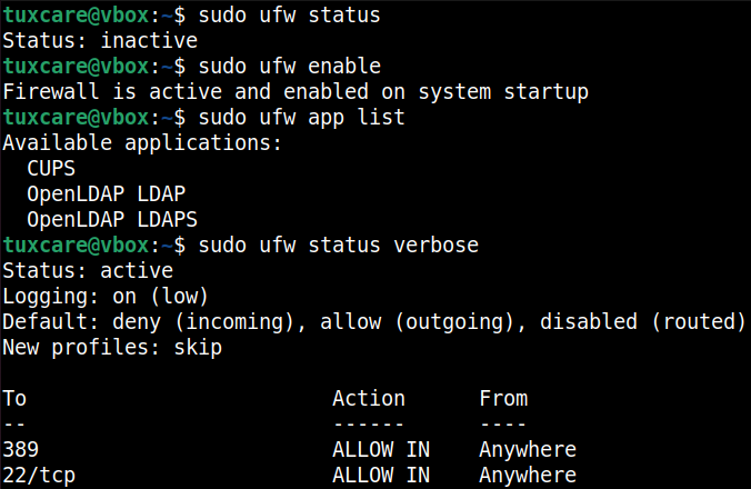 ufw firewall commands